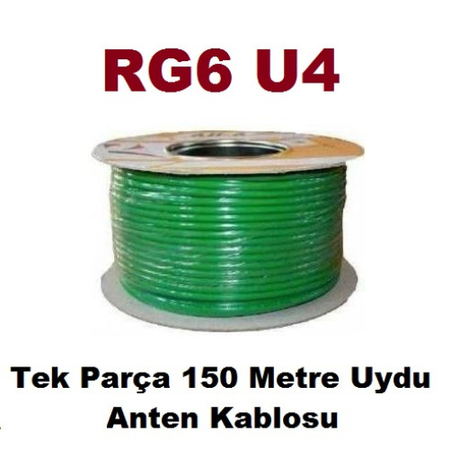 150 Metre Tek Parça Anten Kablosu , Yeşil Uydu Kablosu RG6 U4 Tv Anten Kablo - 0