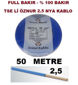 50 METRE ÖZNUR 2,5 MM NYA KABLO TSE Lİ ÖZNUR KABLO MAVİ RENK