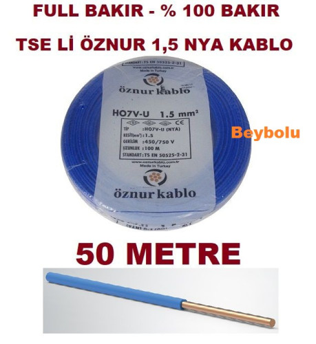 NYA 1,5 MM KABLO TSE Lİ ÖZNUR KABLO 50 MT Tam Bakır - 0