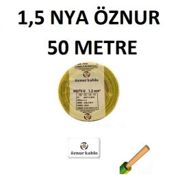 ÖZNUR SARI YEŞİL1,5 MM NYA KABLO TSE Lİ ÖZNUR KABLO 50 METRE